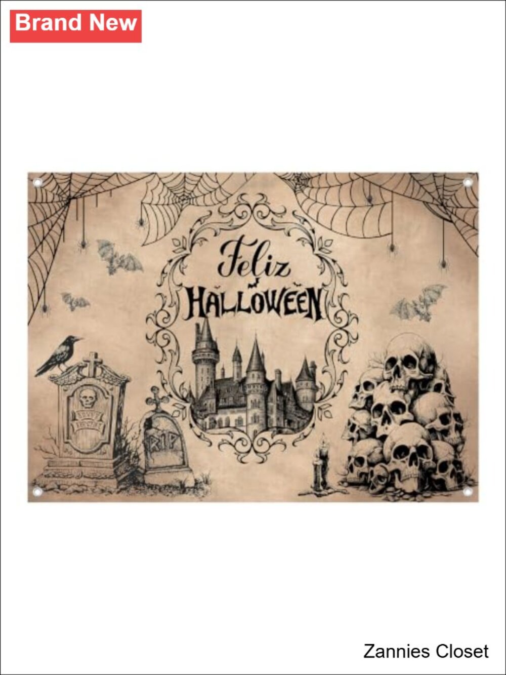 👻 7x5FT Halloween Skull Backdrop Horror Spider Web Photography Prop